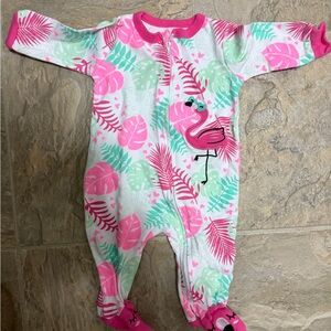 Flamingo Print Kids One Piece - Pink and Green